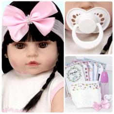 Boneca Reborn Morena Princesa 100% Silicone Vestido Branco - Cegonha R