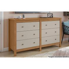 Cômoda de Quarto Horizontal Maggiore c/ 6 Gavetas Amêndoa/Off White - Lopas
