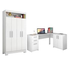 Conjunto Para Escritório 2 Peças com Escrivaninha em L e Armário Multi