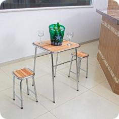 Conjunto de mesa e 2 bancos cromado para varanda gourmet - MetalCromo