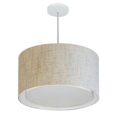 Lustre Pendente Cilíndrico Duplo Md-4293 Cúpula Em Tecido 45x30cm Rustico Bege - Bivolt