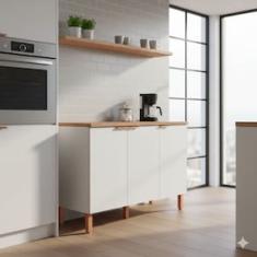 Balcão Bartira Topázio UP 3 Portas de Bater 2 Prateleiras Internas Com Tampo MDP - 120,1cm de Largura