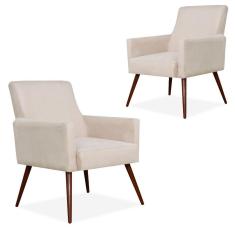 Kit 02 Poltronas Decorativas Para Sala de Estar e Recepção Maria W01 Pés Palito Suede Bege - Lyam Decor