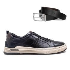 Tênis Democrata Masculino Denim Mike 240601+Cinto Masculino Dupla Face-Masculino