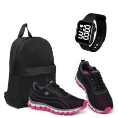Tênis Feminino Confortável Corrida + Mochila Básica +Relógio Digital Quadrado-Feminino