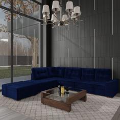 Sofá de Canto 9 Lugares com Puff Leblon Azul