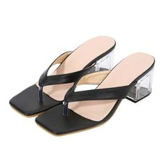 Sandálias chinelos chinelos de salto grosso cristal sandália feminina preto tamanho 36 EU 36,5 EUA 7 UK 3,5, Preto, 13 Narrow