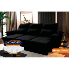 Sofá Retrátil Reclinável Paris 2,30m Suede Velut Preto Molas Ensacadas - King House