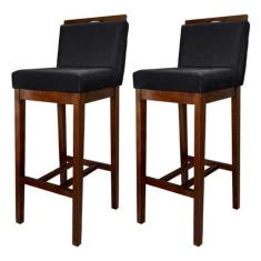 Kit 2 Banquetas Alta Estofadas com Encosto Líbia Madeira Capuccino Sue