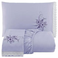 Jogo De Cama Lençol Queen Bordado Advance 3 Peças Lilás 100% Poliéster