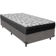 Cama Box Cinza e Colchão ISO100 Espuma D33 Solteiro Ortobom