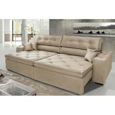 Sofá Austin. 2,22m Retrátil, Reclinável, Molas no Assento e Almofadas, Tecido Suede Velusoft
