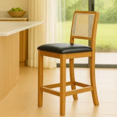 Kit 2 Banquetas Altas em Tela Sextavadas Assento Estofado Couro Pu Pre