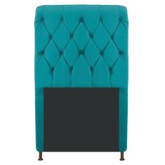 Cabeceira Estofada Cristal 100 cm Solteiro Com Capitonê Suede Azul Tur