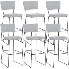 Kit 06 Banquetas Alta Para Cozinha Sala De Jantar Base Em Aço Allana L