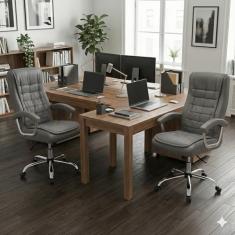 Kit 2 Cadeiras De Escritório Presidente Monique Big Executiva Com Mola Ensacada Giratória Cinza