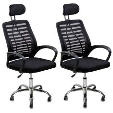 Kit 2 Cadeiras Escritório Diretor Tela Mesh Com Encosto De Cabeça Preto