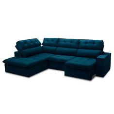 Sofá 5 Lugares Retrátil e Reclinável Arezzo com Chaise Esquerdo Veludo Azul