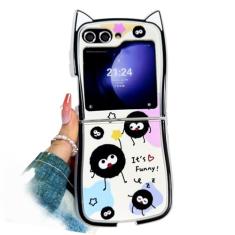 GO-VOLMON Capa feminina Kawaii para Samsung Galaxy Z Flip 5 design de orelhas de gato, capa fofa de desenho animado para Galaxy Z Flip 5 capa em forma de gatinho TPU macio, capa criativa engraçada
