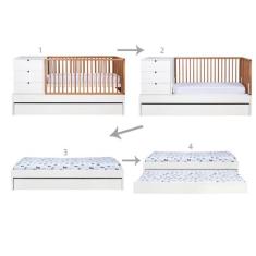 Berço encanto branco com grades em madeira com cama auxiliar - SLEEPER