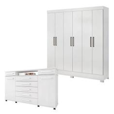 Cômoda London e Guarda Roupa Casal Prático Branco - Demóbile - Demobil