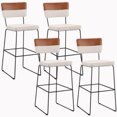 Kit 04 Banquetas Altas Sala De Jantar Allana L02 Faixa Corano Camel Li
