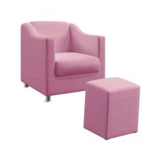 Kit Poltrona Decorativa Estofada Alya  E Puff Izar Sued Rosê Aradecor