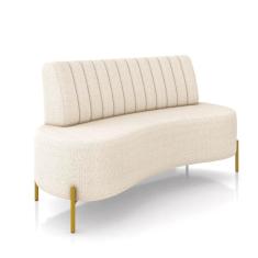 Sofá 2 Lugares Living 135cm Pé Ferro Dourado Maraú Bouclê Bege K01 - D\`rossi