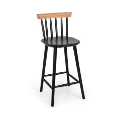 Banqueta Alta Milena Assento Anatômico Madeira Eucalipto - Preto/Natur