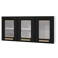 Armário Aéreo De Cozinha ágata 3 Portas Com Vidro 817007 Telasul Preto