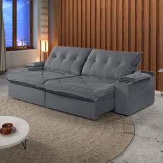 Sofá Retrátil e Reclinável com Entrada USB e Porta Copos 290cm Veneza 