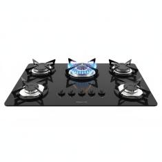 Cooktop Fogatti à Gás Fgt 5b Tc Vidro Preto Flange Inox Preto Bivolt