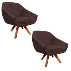 Kit 02 Poltronas Giratória Giovana Suede Base Madeira MM30 D01 - D'Ros