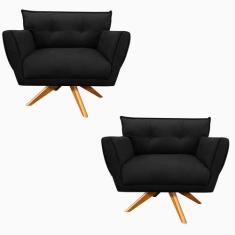 Kit 2 Poltronas Giratória Anitta Suede Base De Madeira MA30 D03 - D'Ro
