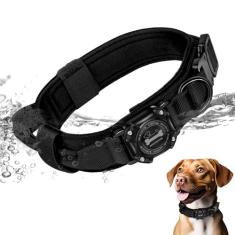RHXOFYANG Coleira para cães com suporte de airtag, coleira para cães IP68 à prova d'água com alça de controle e fivela de metal, suporte de coleira de ar tático militar para cães médios e grandes
