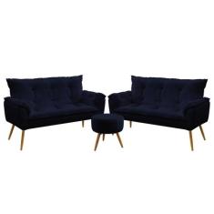 Kit 2 Namoradeiras Opala com Puff Solar Veludo Aradecor, Azul Marinho,