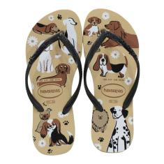 Chinelo Feminino Havaianas Slim Pets Marrom/Preto