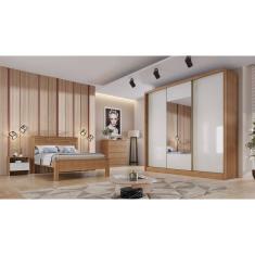 Guarda Roupa Casal com Espelho 3 Portas 4 Gavetas - Arezzo Plus-Cumaru off white - Móveis Novo Horizonte