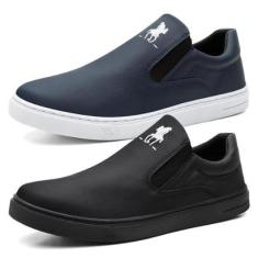 Kit 2 Pares Tênis Slip On Casual Menino com Elástico e Sola Reta Costurada-Masculino