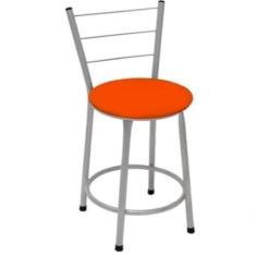 Banqueta Baixa Prata com Encosto para Cozinha Assento Laranja - Fortmi