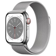 Apple Watch Series 8 GPS + Cellular Caixa Prateada de Aço Inoxidável 45 mm Pulseira Prateada Estilo Milanês