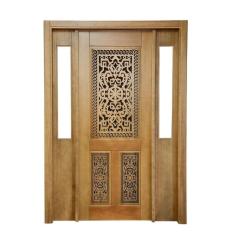 Portal Madeira Maciça Vitrô Duplo Lima Entalhada Completa 143x213x18cm Cedro Rosa Marrom