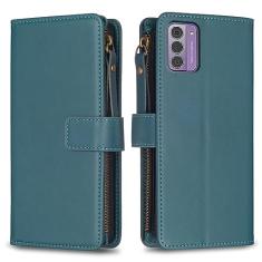 Capa para Nokia G42 com alça de pulso, 9 compartimentos para cartão, 1 carteira de couro com zíper, função de suporte, fecho magnético, capa para celular compatível com Nokia G42 de 6,5 polegadas