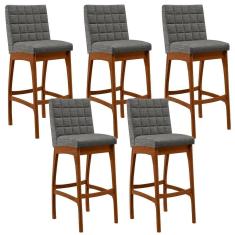 Kit 05 Banquetas Altas Mila Linho Cinza Escuro