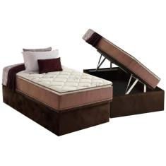Cama Box Baú Solteiro: Colchão Ortopédico Anjos D28 / AG65 Star Pillow Top + Base CRC Suede Brown(88x188)