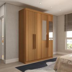 Guarda-Roupa Solteiro Mykonos 4 Portas 2 Gavetas com Espelho Cinamomo 