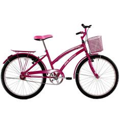 Bicicleta Aro 24 Feminina Susi Rosa Pink Com Para-lama e Cesta