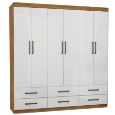 Guarda Roupa Dallas Casal 6 Portas 6 Gavetas Carioca Cor Cinamomo Branco