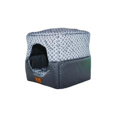 Cama para Cachorro Toca Quadrada em Corino + Poliéster Azul LV Pequena (P) 35 x 35 x 35 cm