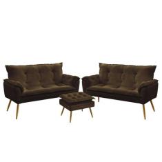 2 Namoradeiras Opala com Puff Lunar Veludo Aradecor, Marrom Chocolate,